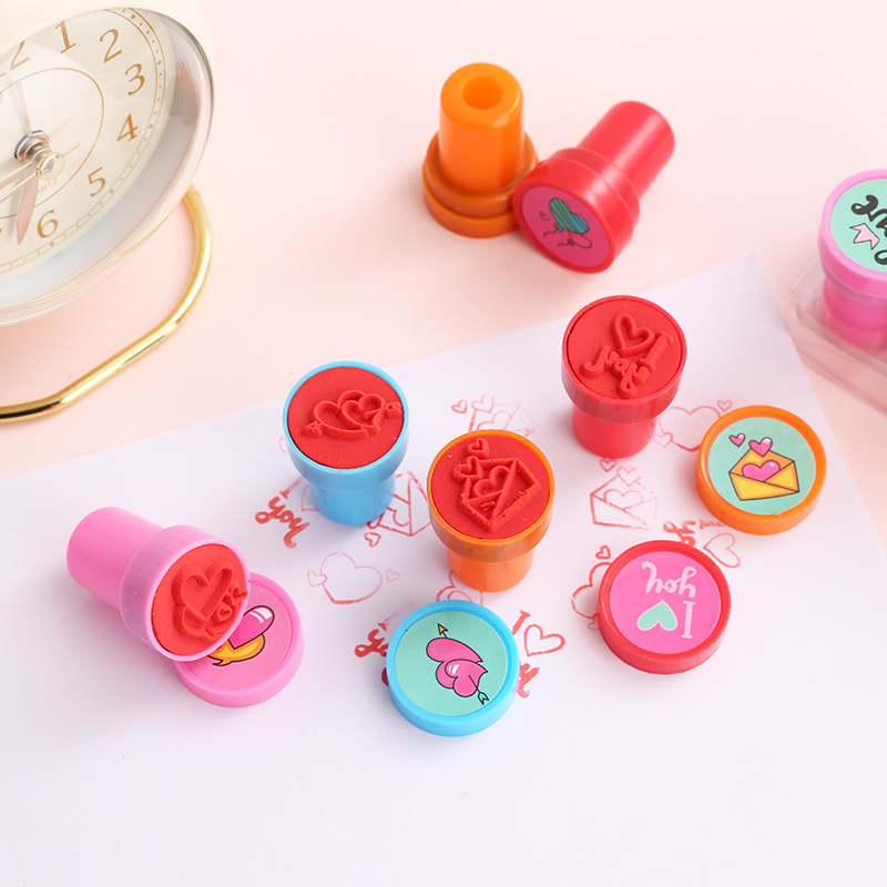 Children's Cute Cartoon Seal Primary School Student Heart Style Washable Seal Kindergarten