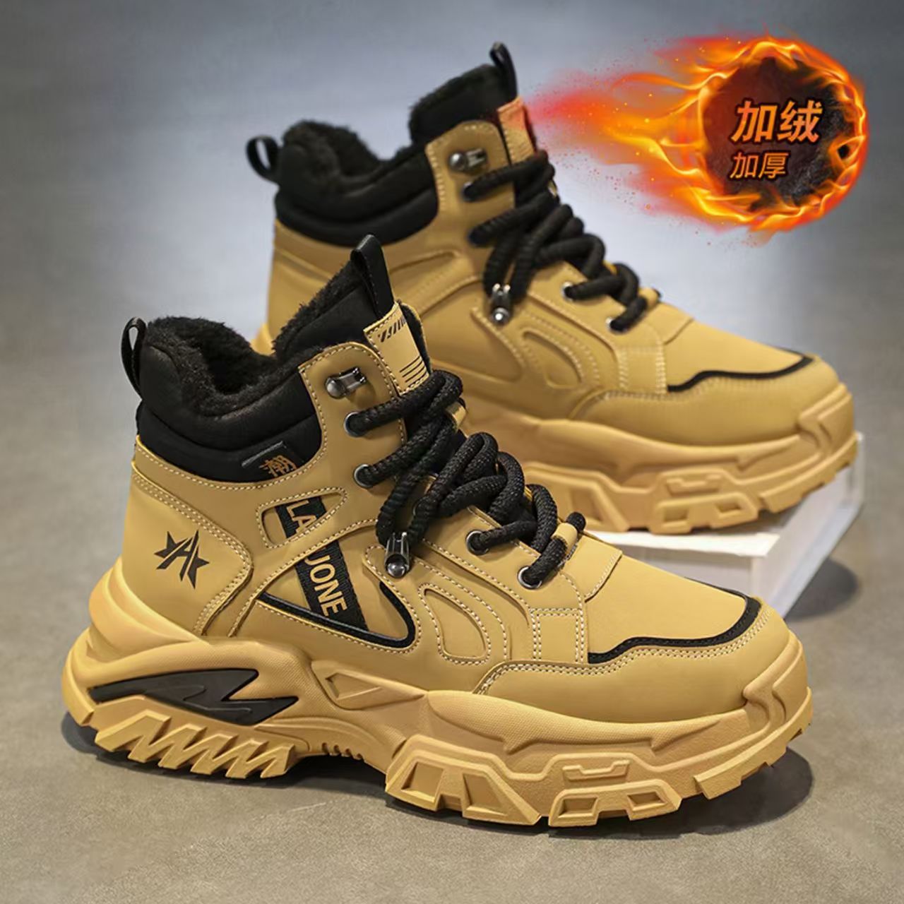 High-Top Men's Shoes Winter 2025 New Plush Warm Thickened Cotton Shoes Sports Dad Shoes Northeast Outdoor Snow Boots