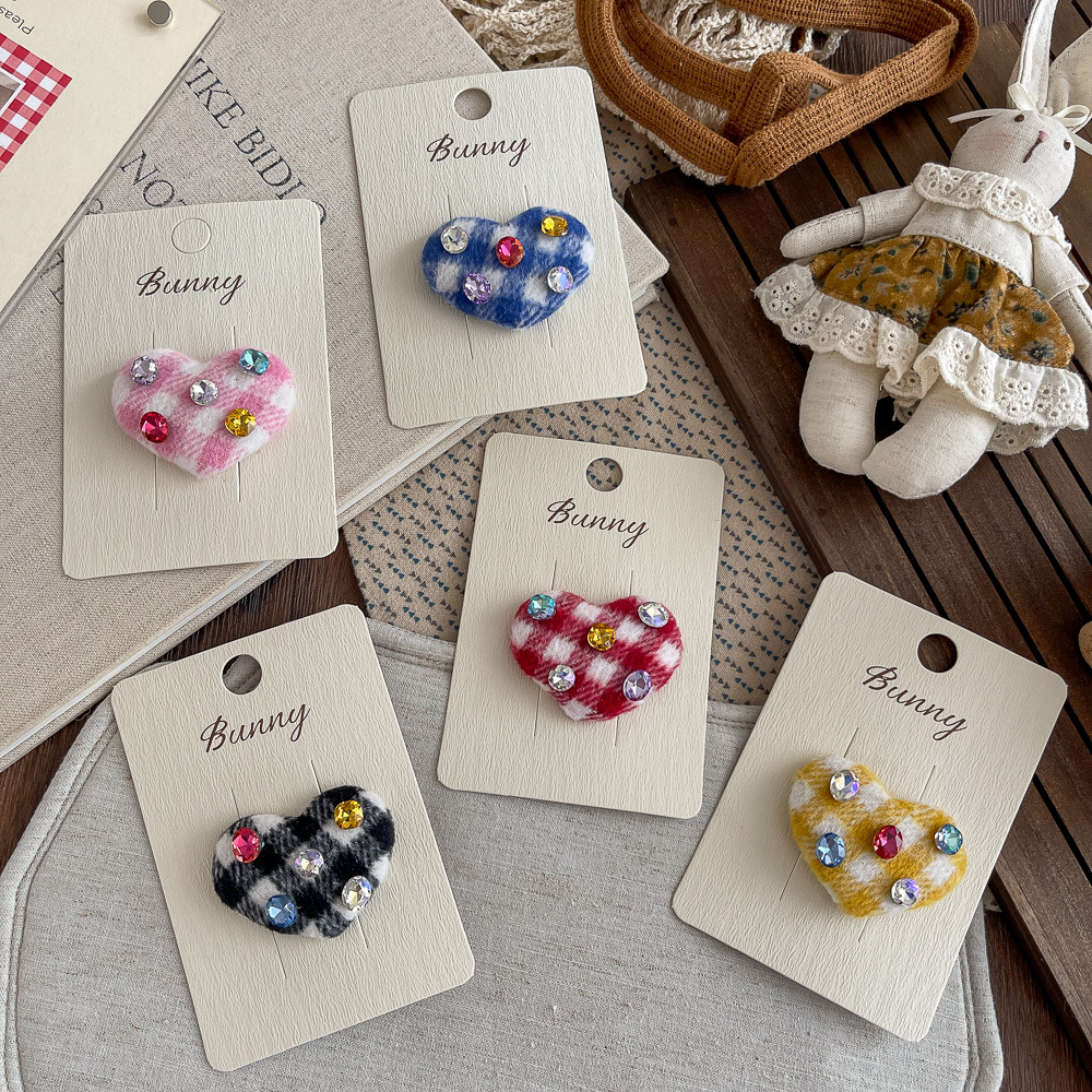 Корейский новый стиль клетчатая цветная алмазная сердечная заколка высококачественная модная заколка для девочек для за головкой и челки