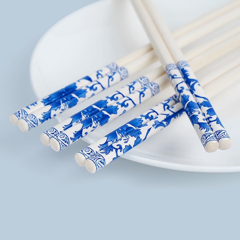 Disposable blue and white porcelain chopsticks tableware chopsticks take-out packaging hall food independent packaging bamboo chopsticks wholesale source factory