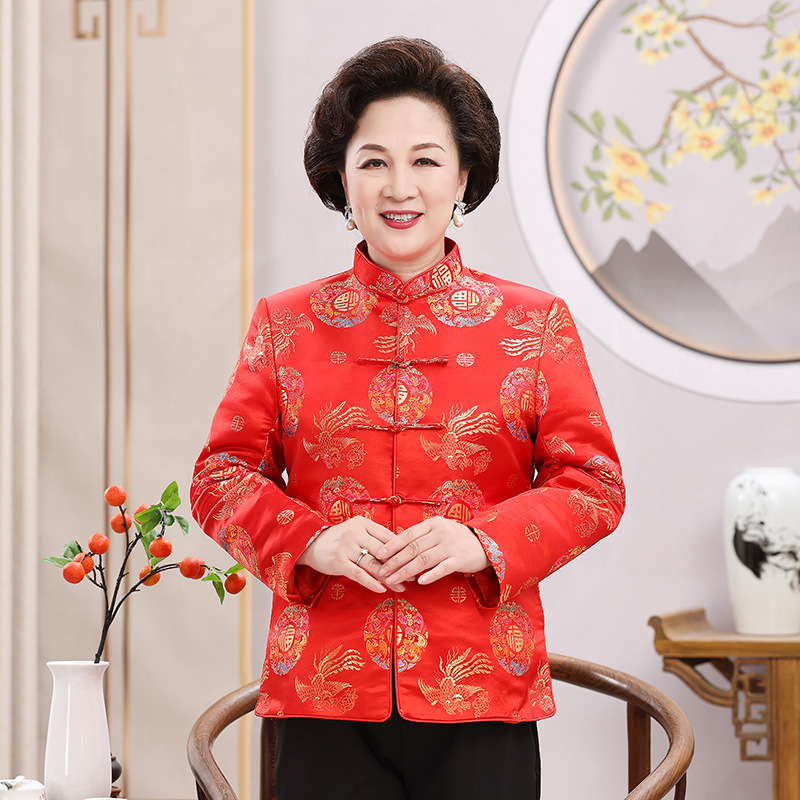 3221 autumn clothes for middle-aged and elderly couples winter cotton-padded jacket men's and women's long-sleeved birthday Chinese style Tang suit for the elderly