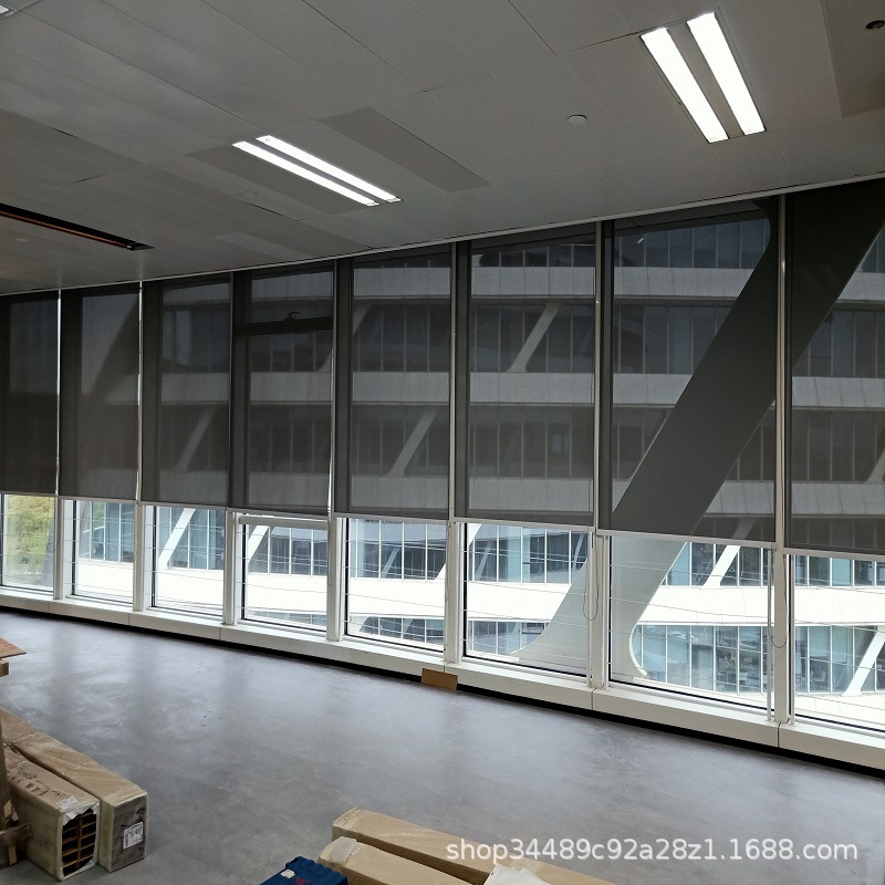 Shanghai Manual Electric Roller Blinds Office Blackout Sunshade Heat Insulation Adjustable Engineering Hand-Pull Roller Blinds