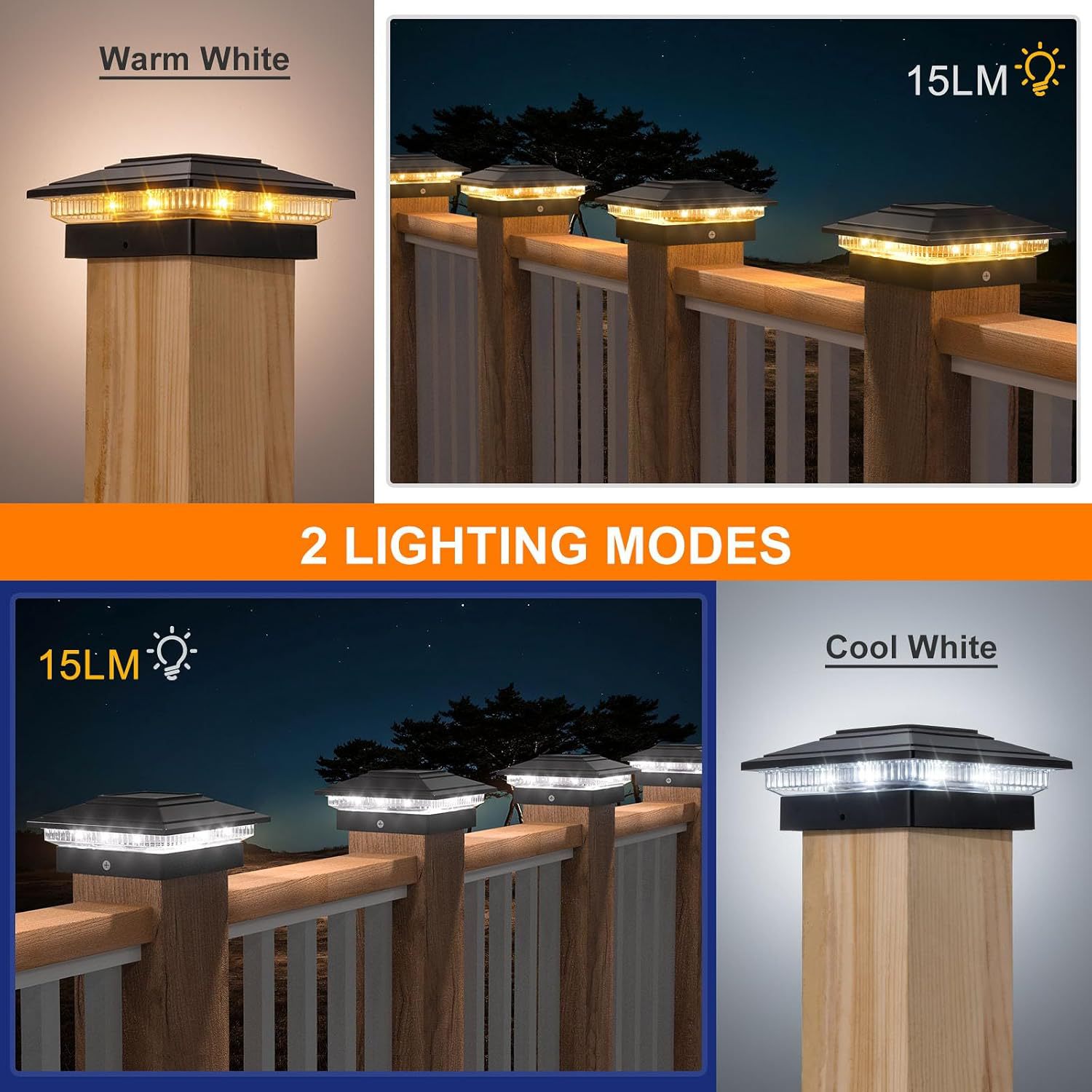 Outdoor solar column light 2 lighting modes 16 LED solar column cover lights suitable for deck fence