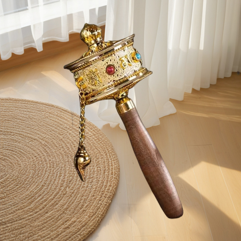Hand-Cranked Prayer Wheel Base Xizang Buddha Temples Mantra Copper Prayer Wheel Handle Hand-Held Socket Buddhist Utensil Base