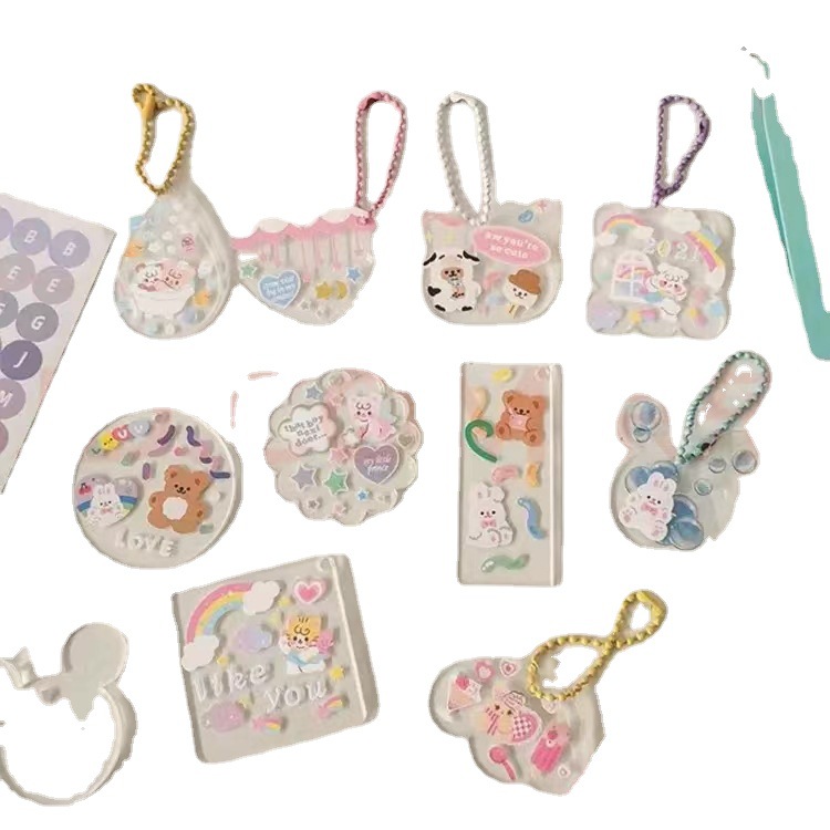 Laser transparent gradient goo Chuck factory wholesale diy chain small pendant keychain goo card sticker suit