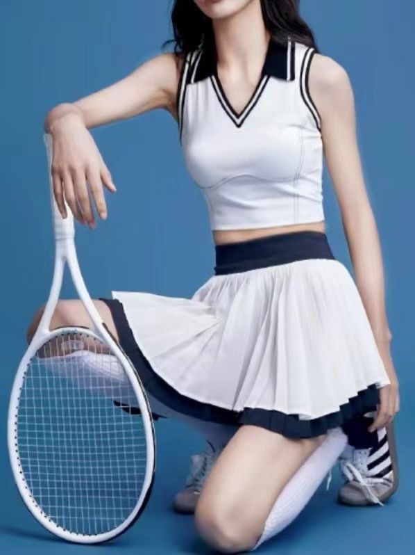 Hot-Selling Tennis Set with Chest Pads for Women, Outdoor Running Casual Wear, Irregular Versatile Quick-Drying Badminton Sports Skirt