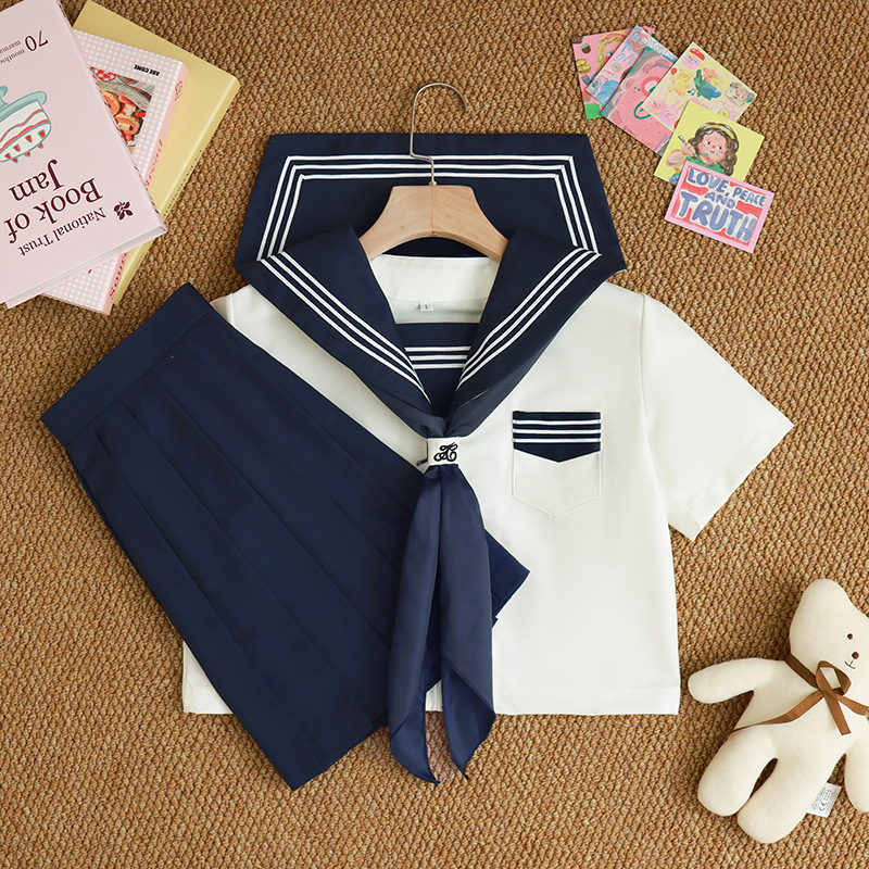 Factory supply jk uniform basic modified white three sailor suit long sleeve navy collar college style Japanese suit