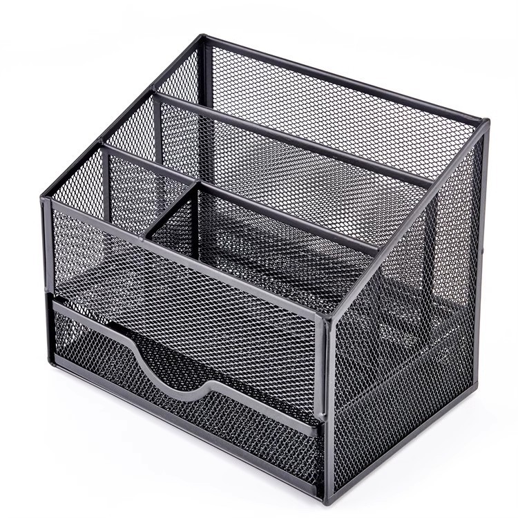 Металлический сетчатый подставка для ручек на четыре отсека + ящик Многофункциональная коробка для хранения писем Офисный органайзер
