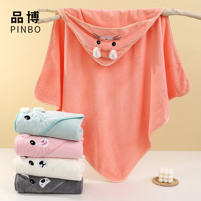 Детское полотенце для купания с капюшоном из кораллового флиса, осеннее и зимнее одеяло, мультяшный халат с вышивкой