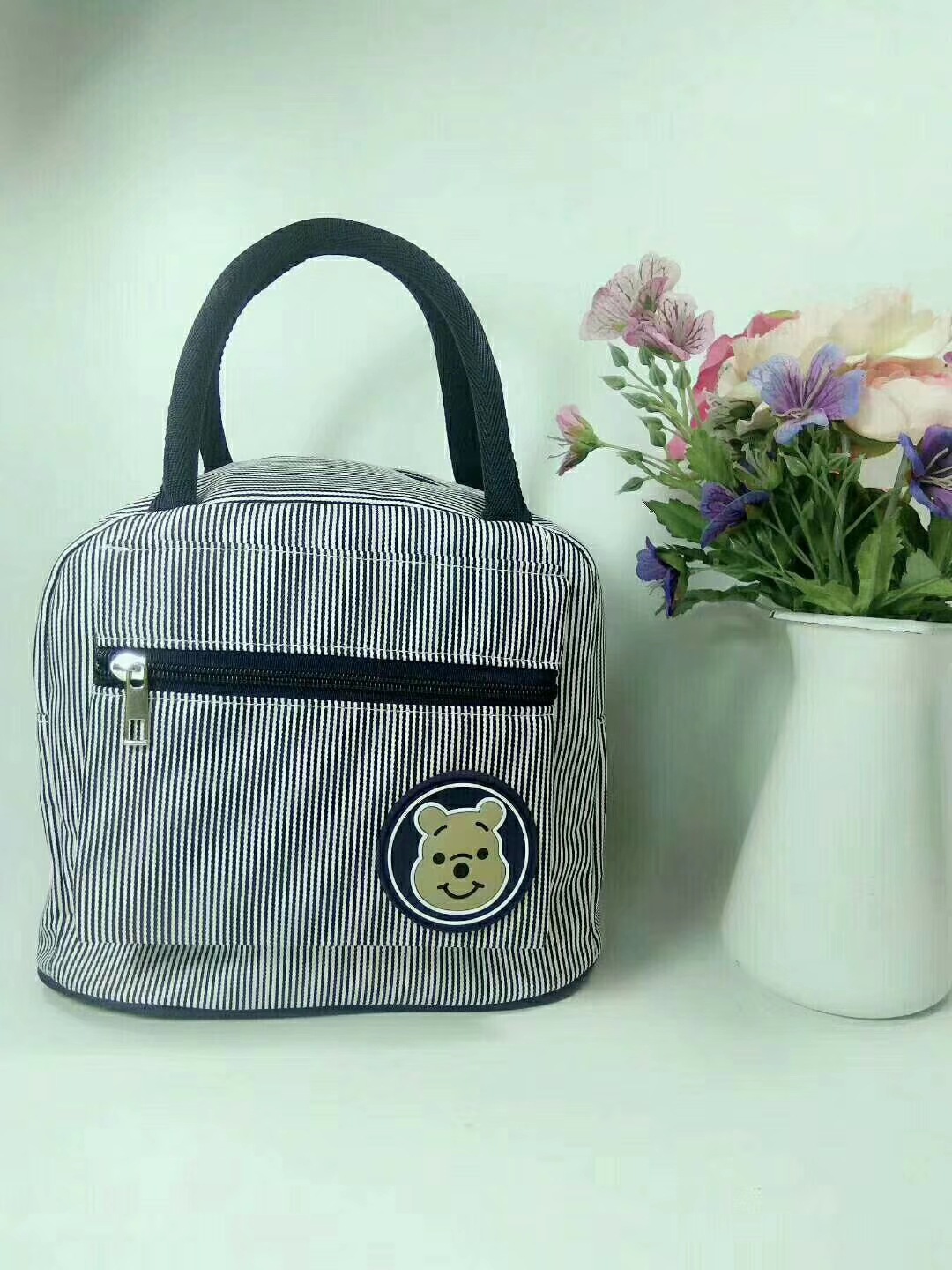 Canvas Stripes Bear Bento Tote Bag