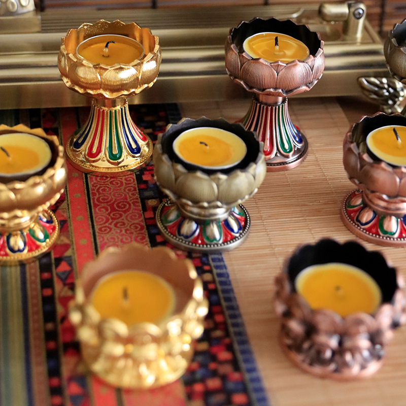 Metal Butter Lamp Holder Lotus Home Buddha Hall Elongation Lamp Buddha Lamp Holder Seven Star Lamp High Foot Candle Holder Wholesale