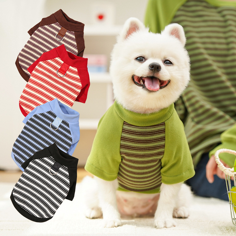 Cat Autumn and Winter Clothes with Stripes for Small and Large Dogs, French Bulldog, Teddy, Bichon Versatile Base Shirt Supplies Cross-Border