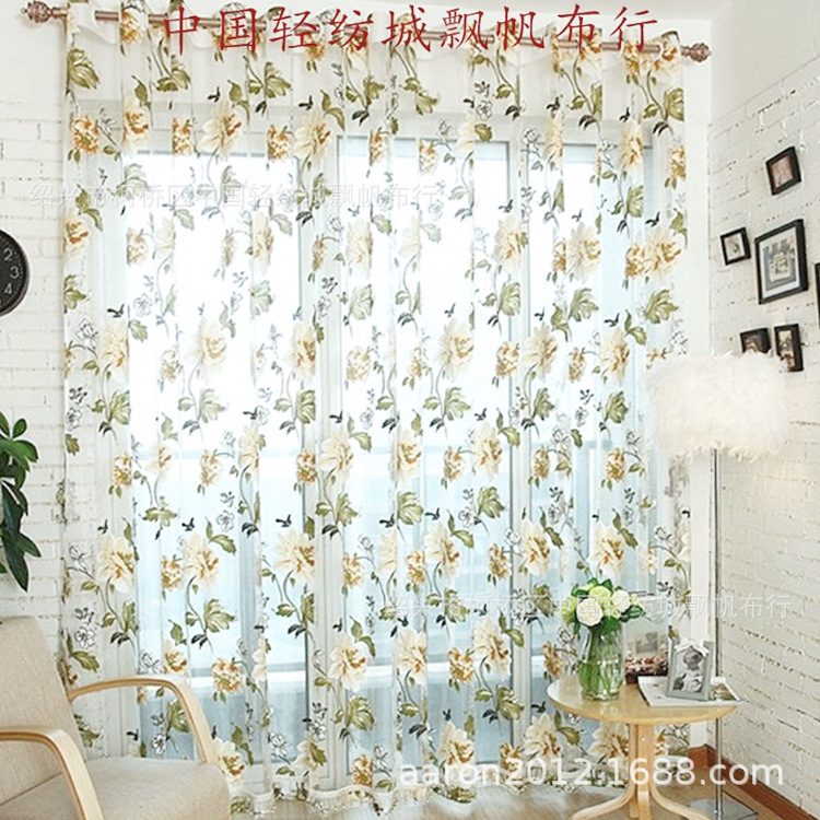 Cross-Border Supply, Factory Direct Sales of Peony Flower D-Material Products, Rotten Flower Screens, Gauze Curtains, Finished Living Room Curtains