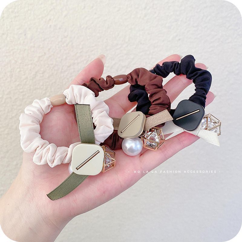 Korean Dongdaemun Pearl High-End Hair Tie Retro Simple Rhinestone Hair Band Internet Celebrity Women's Hair Tie for Bun