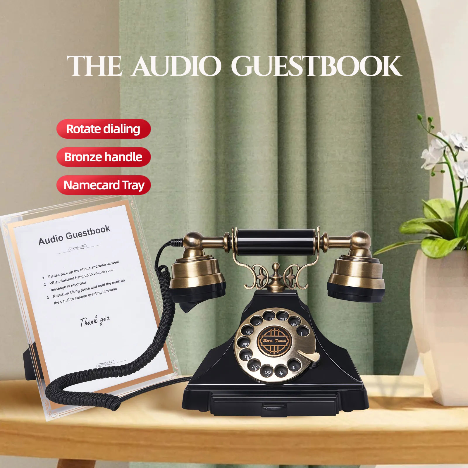 Винтажный телефон для записи, антикварный телефон с вертушкой, гостиничный, свадебный, стационарный, оптовая продажа, трансграничная установка