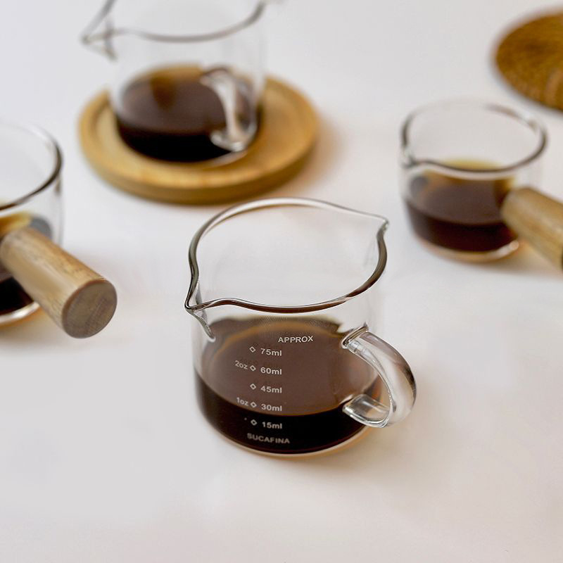 Espresso Wooden Handle Milk Can Double Mouth Small Milk Cup Various Seasoning Sauces Dipping Saucer Tools Extraction Scale Measuring Cup