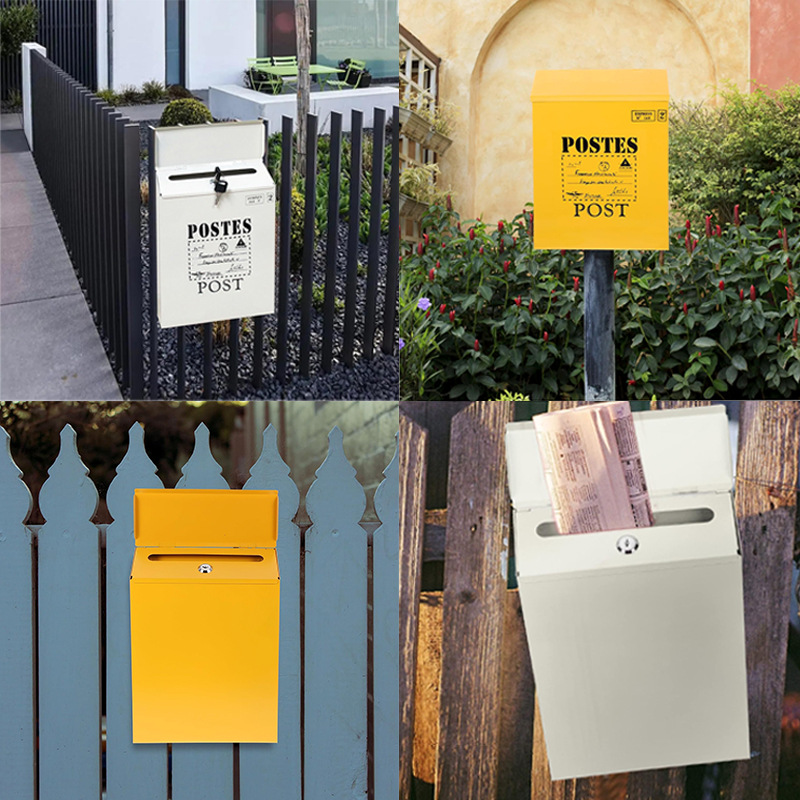 Cross-border hot-selling mailbox with lock courtyard door country style iron simple wall-mounted letter box multi-color optional