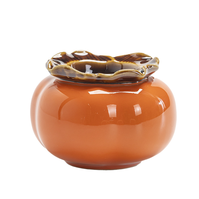 Creative Persimmon Green Flower Hydroponic Flower Pot Simple Ceramic Water-nourishing Green Plant Vase Indoor Desktop Decorative Container Ornaments