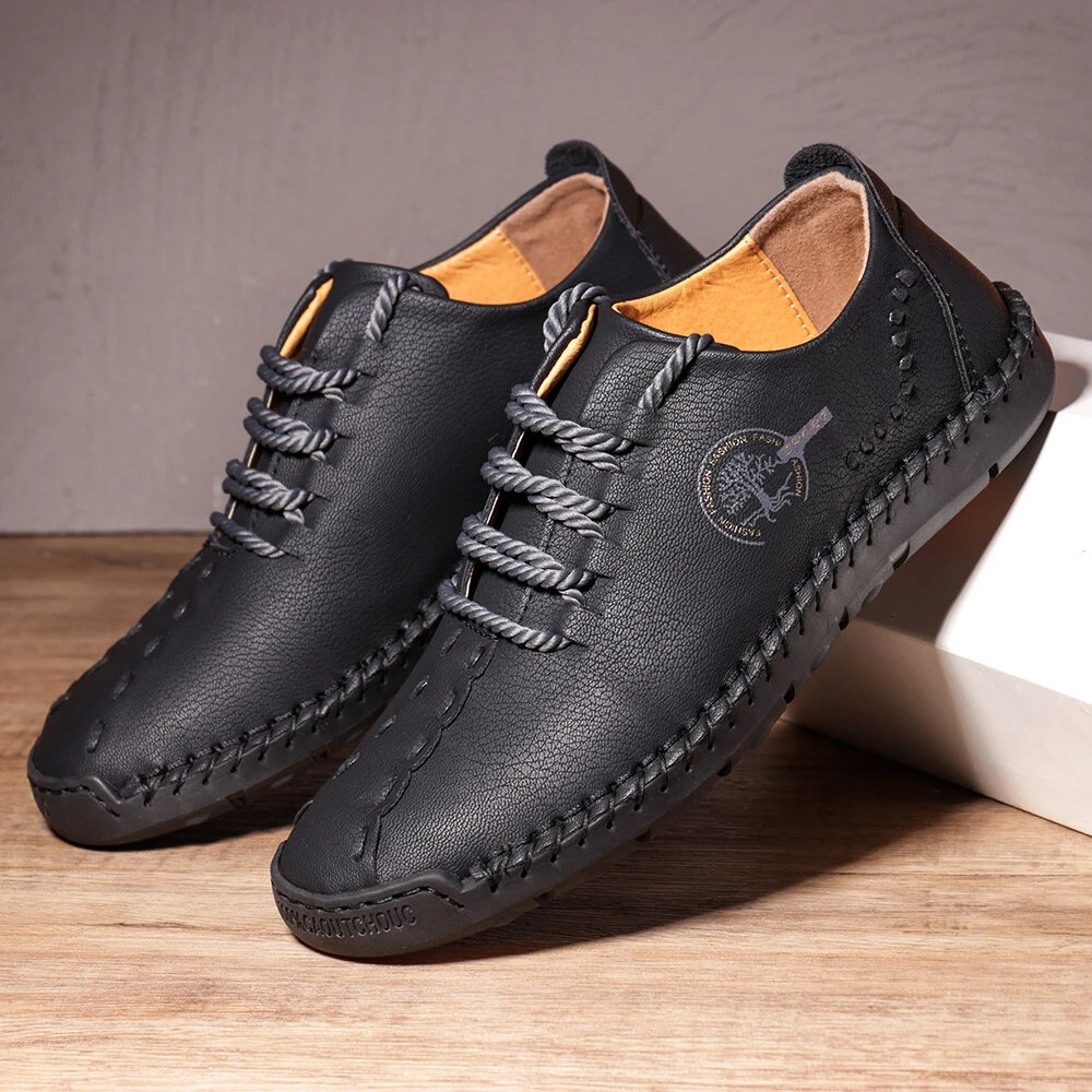 Long-term in stock spring new men's casual leather shoes foreign trade plus size handmade bean shoes fashion lace-up business men