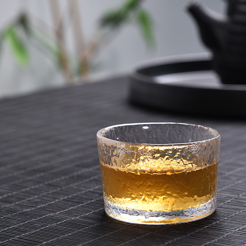 Japanese glass teacup printed logo kung fu master hammer grain cup tasting cup crystal glass tea set manufacturers wholesale