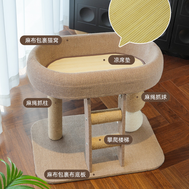 Cat Climbing Frame for Small Spaces, Space-Saving Cat Nest with Integrated Scratching Post, Climbing Platform, and Scratching Ball Cat Toy