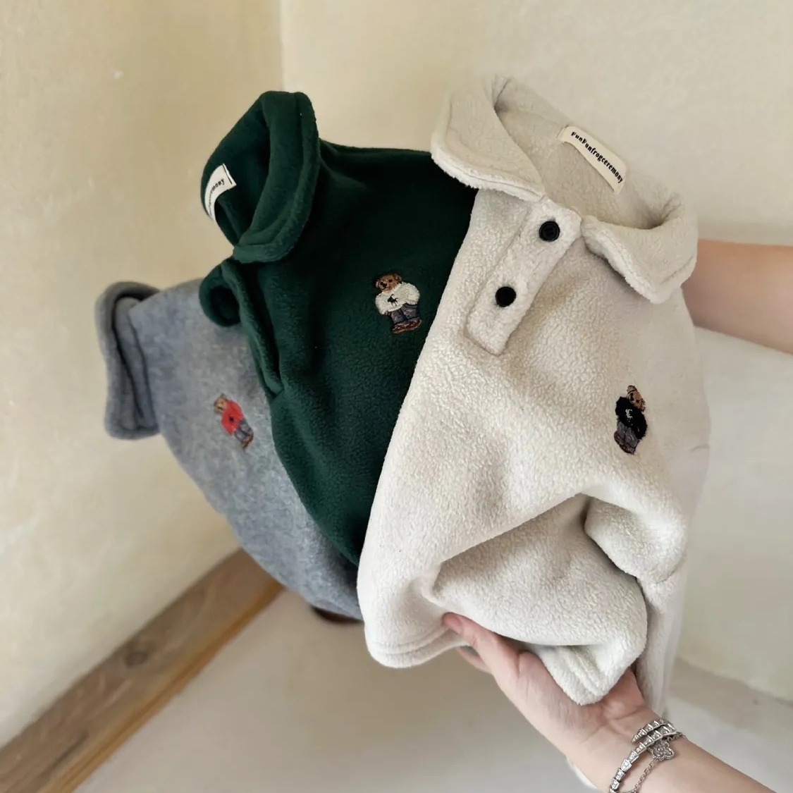 Children's fleece-lined polo shirt 2023 autumn and winter New girls' bottoming shirt boys' cartoon sweater sweater top