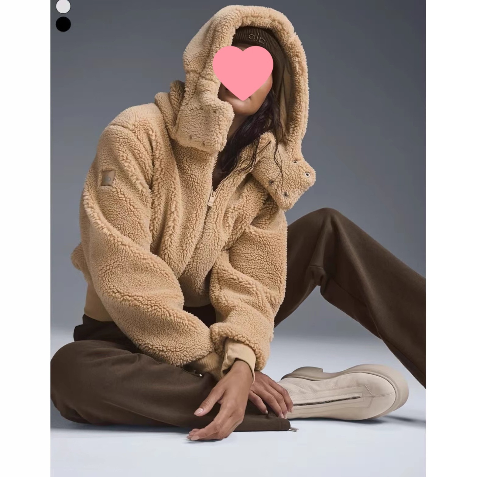 In Stock, New Autumn and Winter Alo Style Kendall Jenner-Inspired Cream Puff Lamb Wool Hooded Short Zip-Up Jacket for Couples