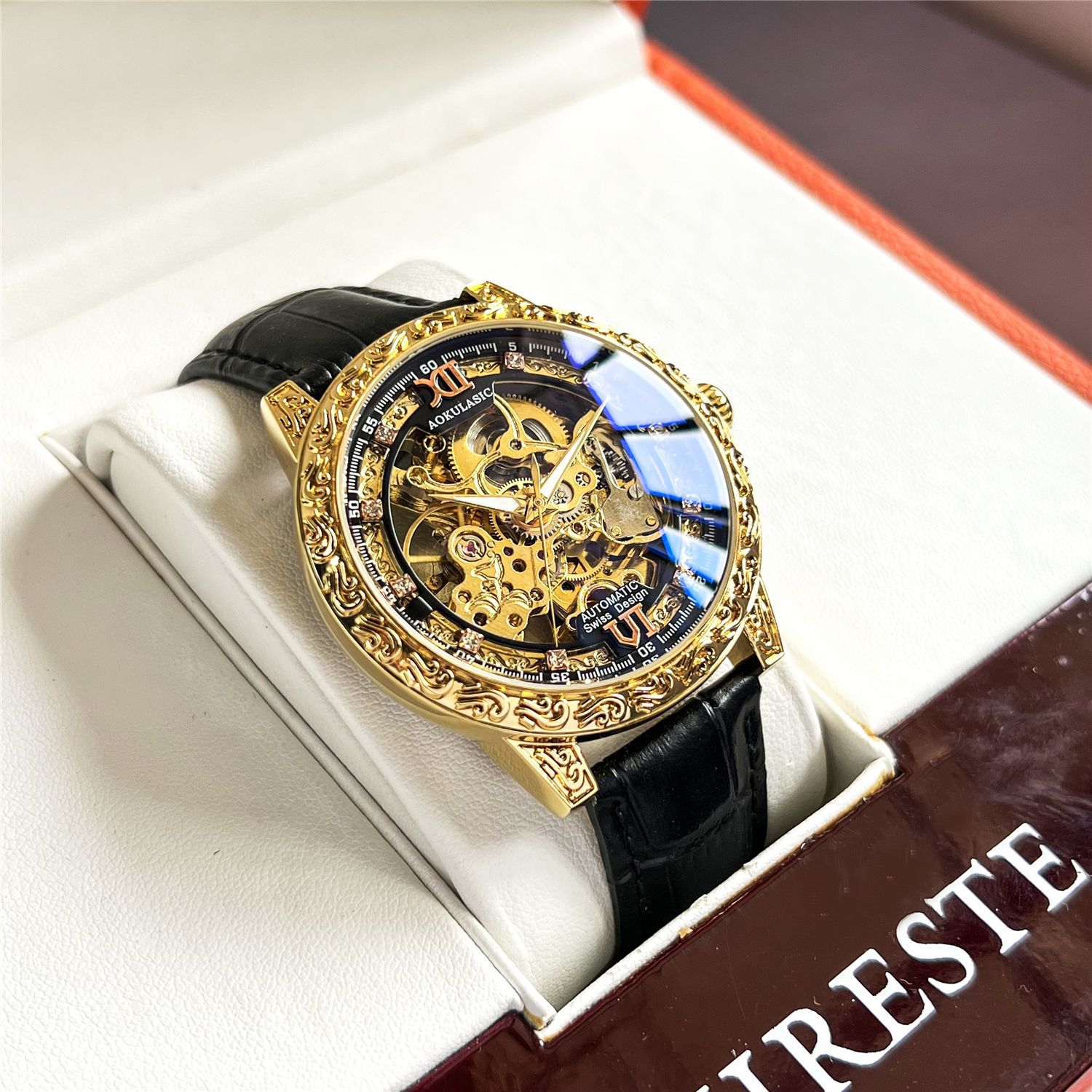 New Hollow Carved Automatic Mechanical Watch Retro High-end Men's Watch Waterproof Luminous Leather Watch for Men