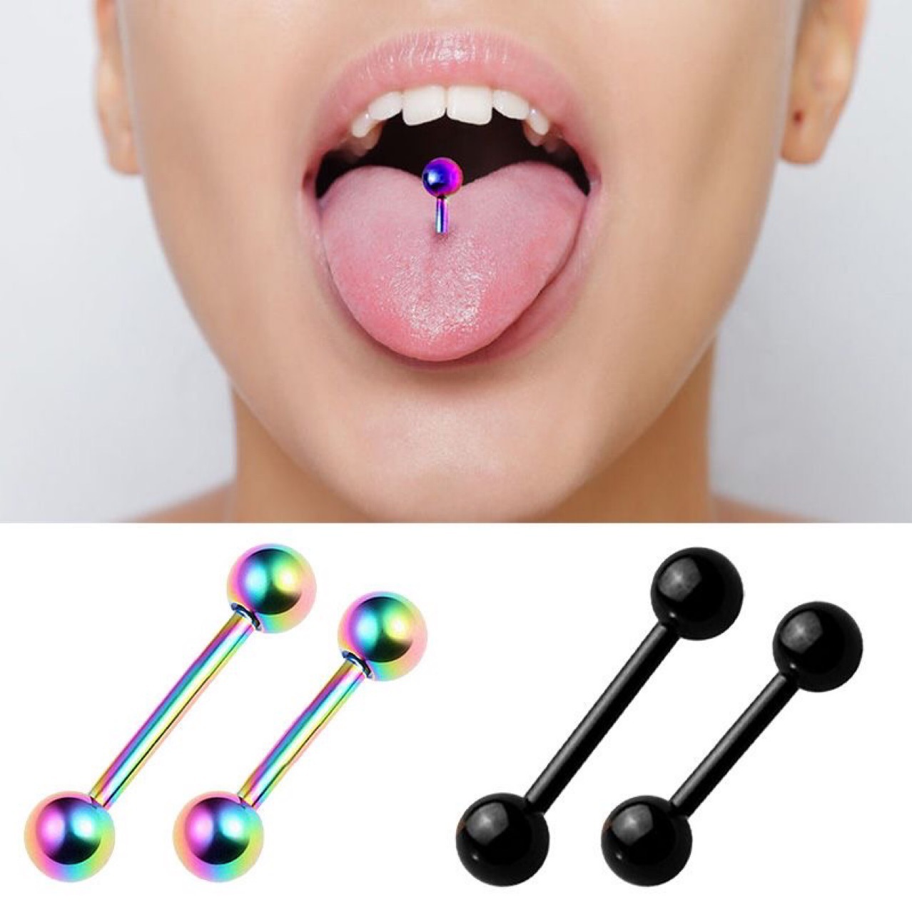 Cross-border Stainless Steel Double-headed Ball Tongue Nail Straight Barbell Ear Bone Nail Breast Nail Ear Bridge Earrings Human Body Piercing Jewelry