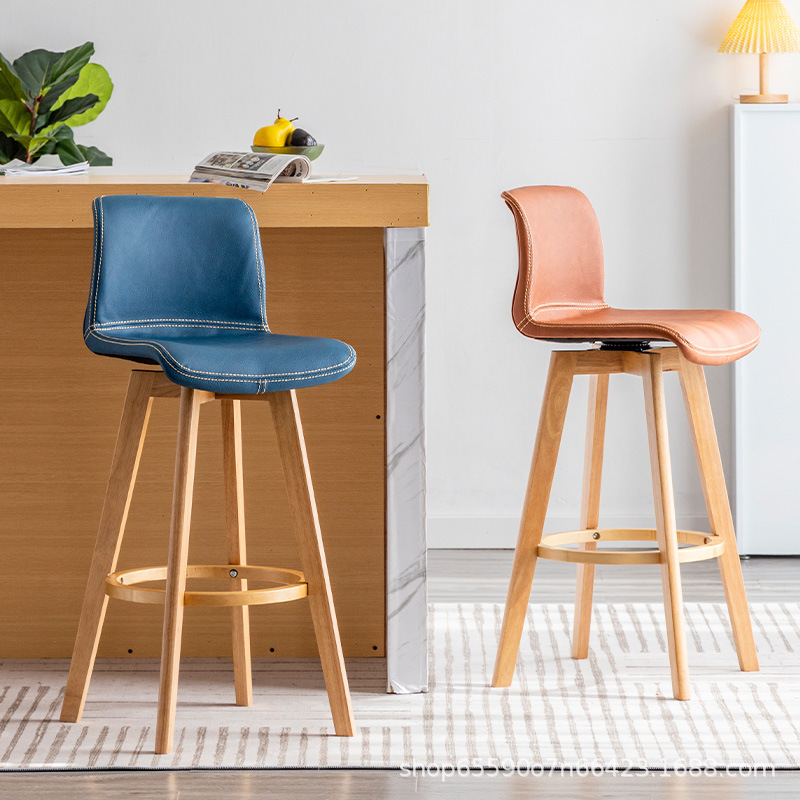 Solid wood bar stool rotating bar chair front desk high leg chair creative high leg North tea shop backrest home bar stool
