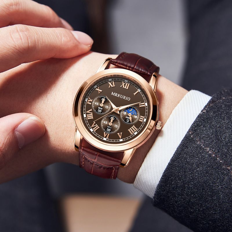 Foreign Trade Hot-Selling Live Broadcast Internet Celebrity Three-Eye Six-Pin Fashion Men's Watch Men's Watch Belt Manufacturer Spot Wholesale