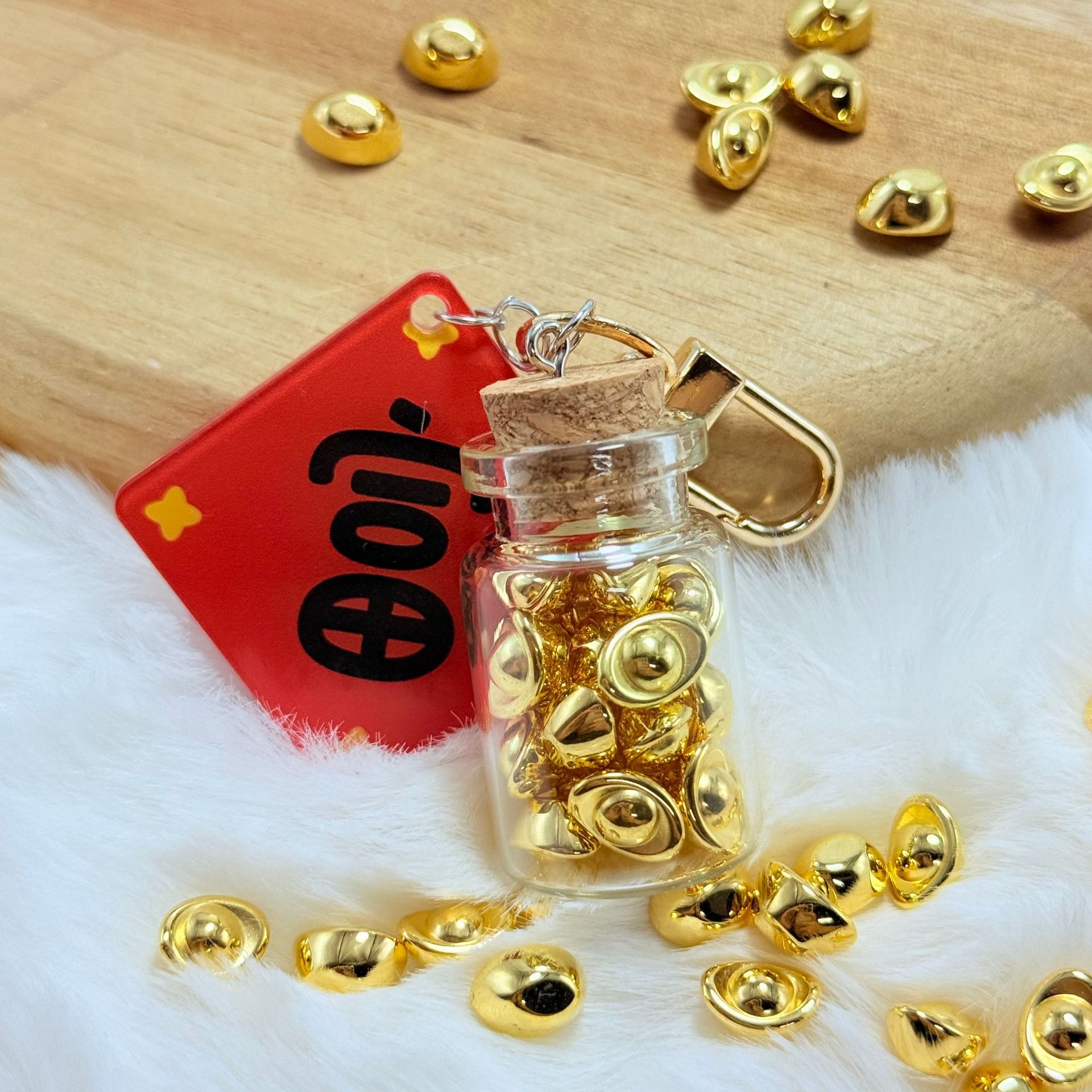 Collection of Wealth Bottle Keychains~ Creative and Unique Double-Sided Character Pendant, Ingot Keychain, Wealth-Attracting Ornament Wholesale