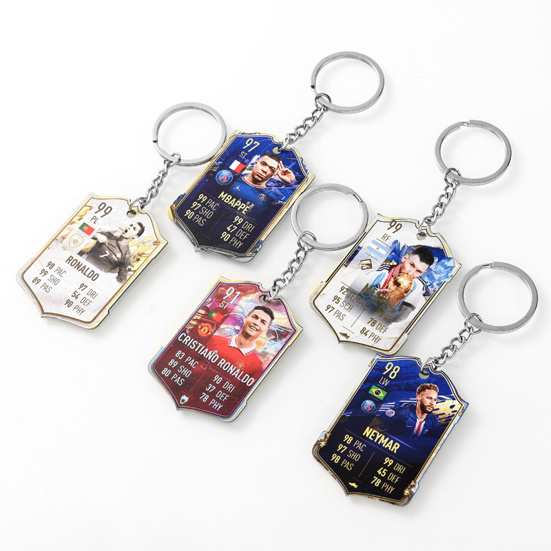 Football Scoring Card Keychain Ronaldo Portugal Card Neymar National Team World Cup Acrylic Pendant for Men