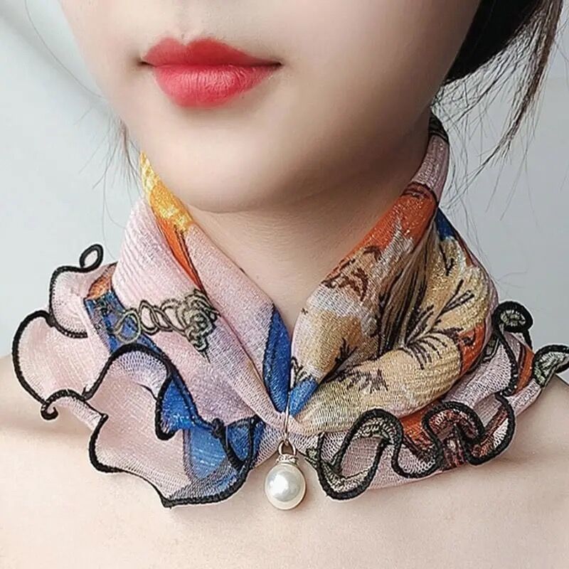 Spring, summer and autumn Korean style mesh pullover small scarf women's neck protection scarf thin fashion all-match half decorative scarf