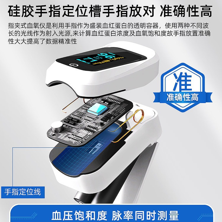 Zhuochen Medical Grade Oximeter Finger Clip Oximeter Saturation Detector Pulse Heart Rate Intelligent Monitoring Instrument