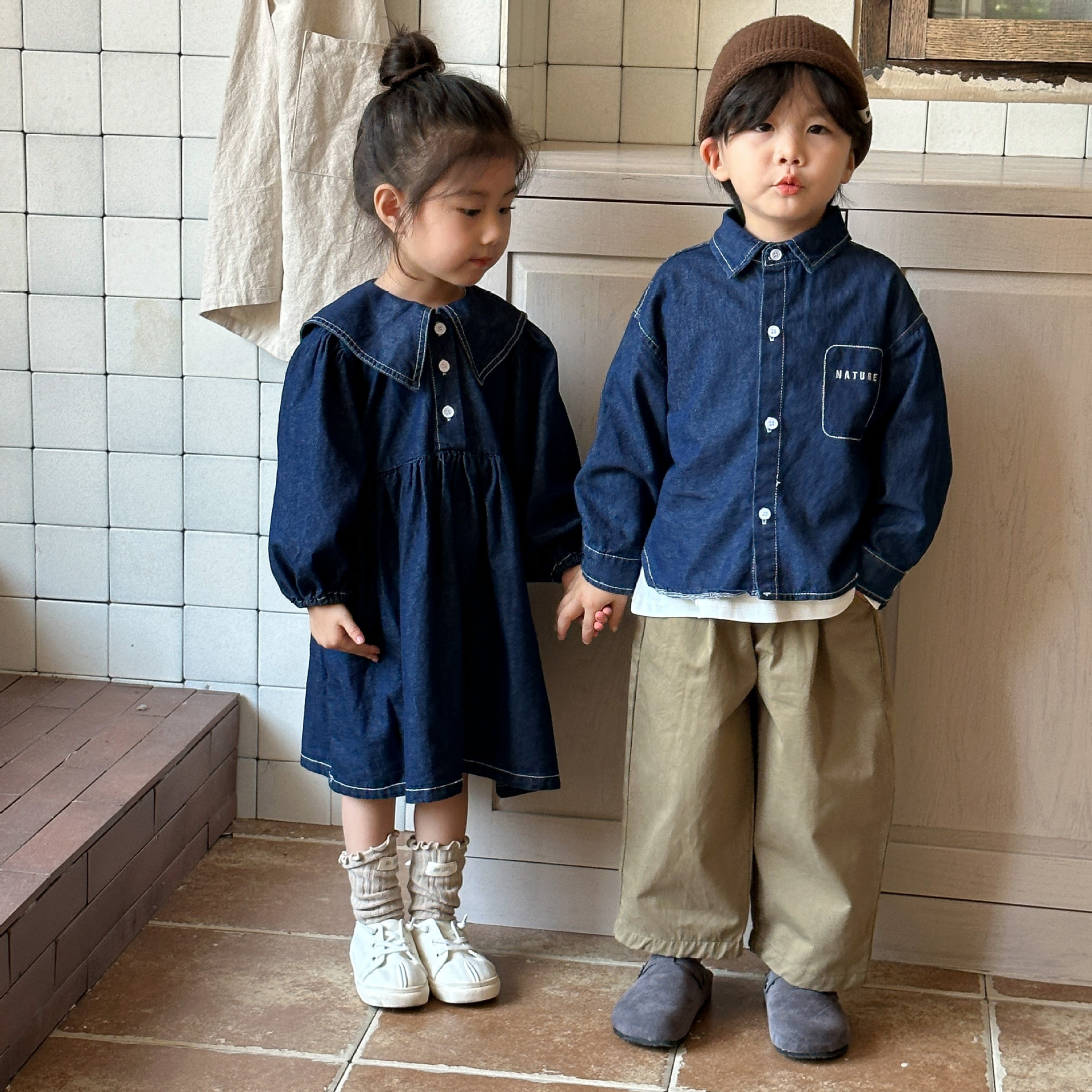 Girls' Denim dress Brothers and Sisters Autumn Children's Western Style 2025 New Spring and Autumn Baby Boys' Shirt Coat