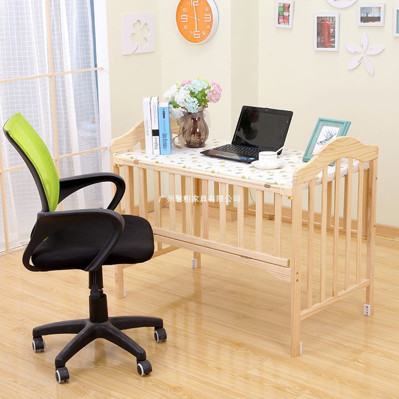 Solid Wood Crib Newborn Solid Wood Paint-Free Environmentally Friendly Baby Bed Cradle Bed Removable Desk Splicing Large Bed