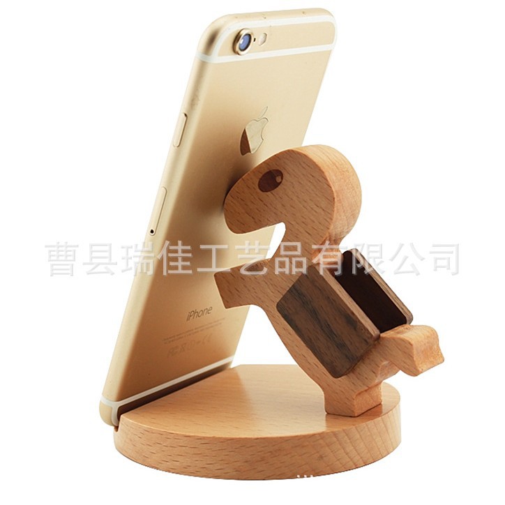 Beech wooden mobile phone holder creative mobile phone holder lettering gift lazy tablet holder base pony