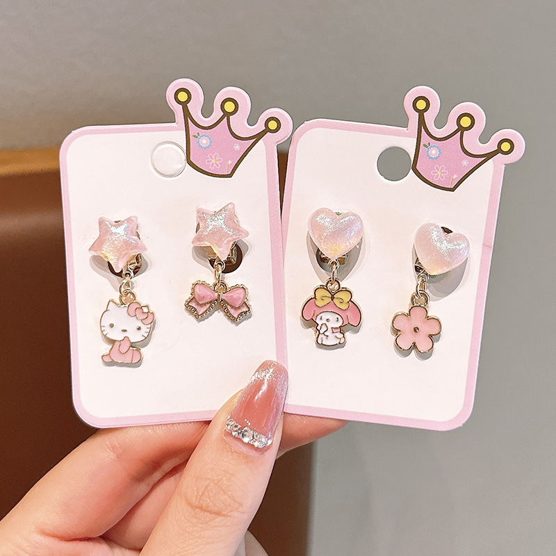 Children's Ear Clip Internet Popular New Cartoon Ear Drop Princess Jewelry Pain-proof Fake Earrings Girls' Ear Stud Jewelry
