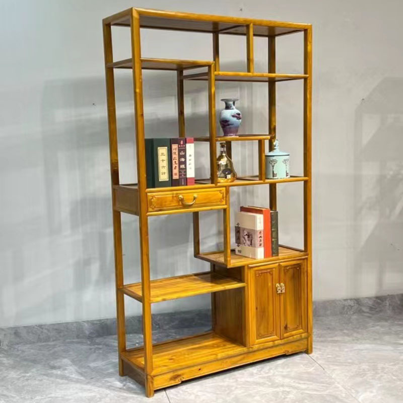 Golden Nanmu Antique Shelf Small Leaf Nanmu Antique Shelf Bookshelf Multi-Treasure Cabinet Classical Chinese Solid Wood Storage Display Shelf