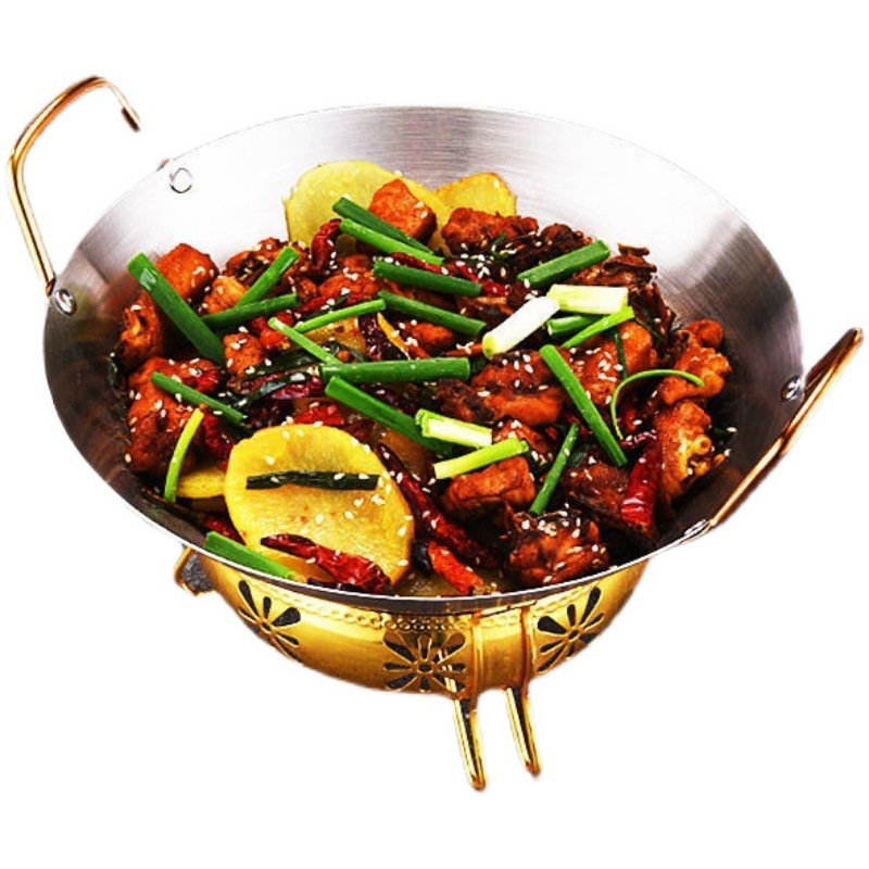 Cross-Border Stainless Steel Dry Pot, Golden Ear-Shaped Bar Pot, Frying Pan, Small Hot Pot, Alcohol Stove, Hot Pot Basin, Round-Bottomed Fragrant Pot Basin