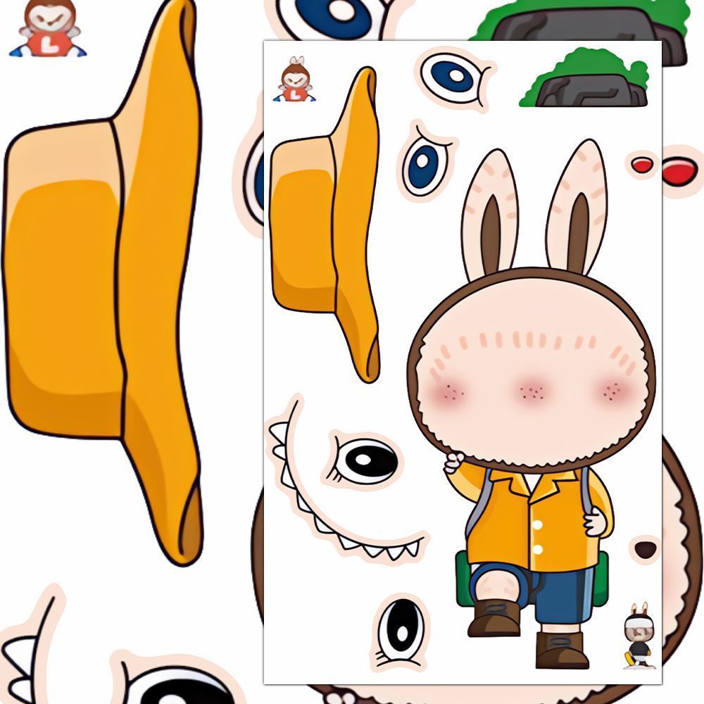 Popular Dress-Up Stickers for Children and Students, Creative and Interesting Cartoon Puzzle Self-Adhesive Stickers, Internet Celebrity Puzzle and Interesting Handmade Stickers