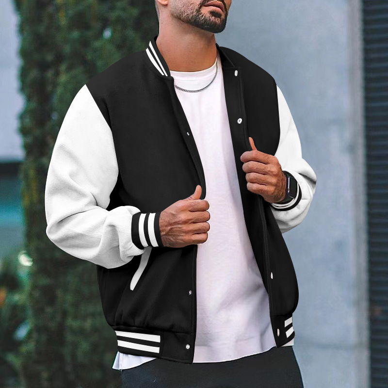 Cross-border Baseball Suit Men's Bomber Jacket Spring and Autumn Fleece Classic Loose Casual Fit Machine Vertical Collar Button Baseball Suit