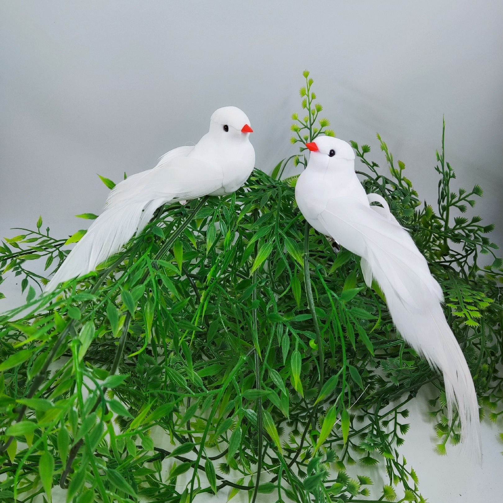 14cm red mouth White Pigeon simulation feather bird/props bird white feather bird