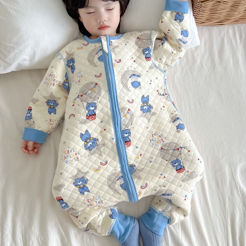Autumn and Winter One-Piece Pajamas for Boys and Girls, Baby Cartoon Fleece-Lined Thickeneded Sleeping Bag, Baby Spring & Fall Warm Home Clothes