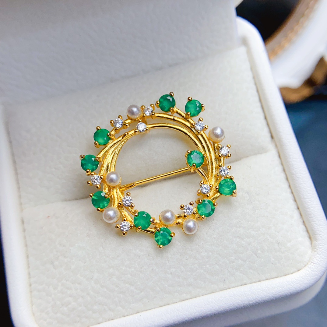 Оптовая продажа броши из натурального изумруда, инкрустированной серебром S925, основной камень 3*3, продажи в Европе и Америке