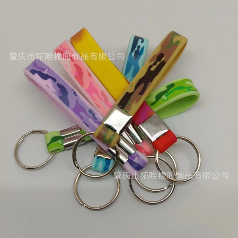Wholesale Manufacturers Supply Silicone Keychains with Printed and Colored Logo, Adjustable Silicone Wristbands and Key Rings