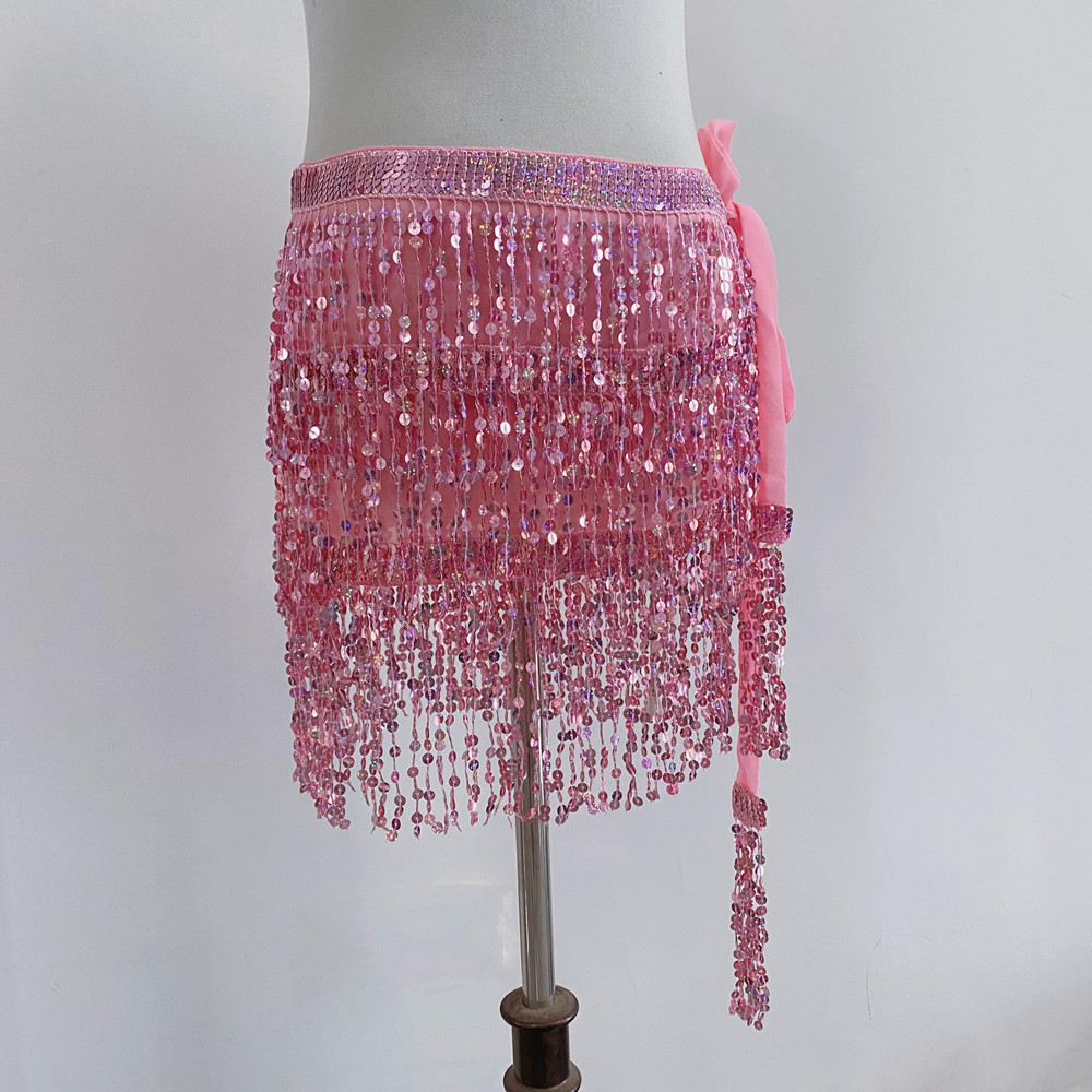 Halloween Belly Dance Waist Chain Sequined Hip Scarf Three-Layer Tassel Girdle Belt Dance Performance Sequined Performance Costume