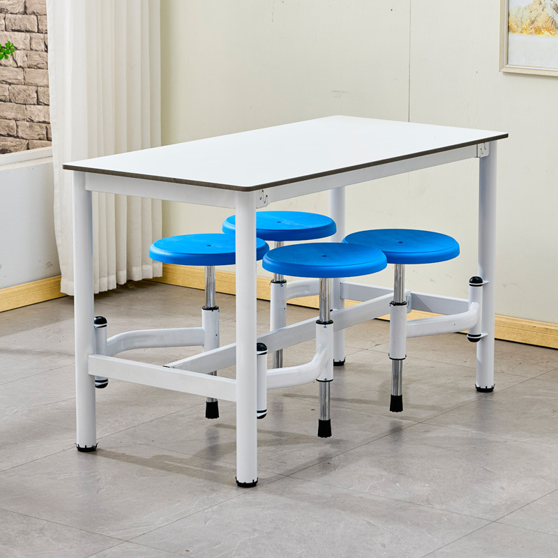 Canteen Dining Table and Chair Combination Factory School Students Use 4-Person Retractable Fast Dining Table Construction Site One-Piece Dining Table and Chairs