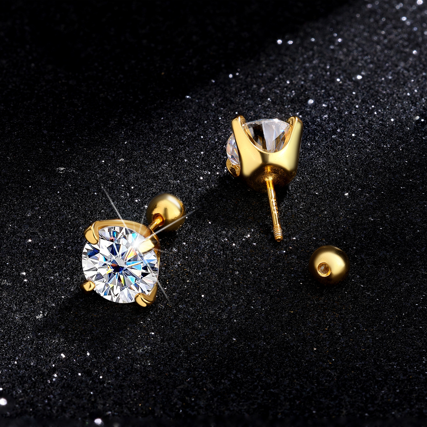 Cross-Border Supply S925 Silver Moissanite Earrings Four-Claw Screw Earrings 50 Points 1 Carat 2 Carat Earrings Wholesale